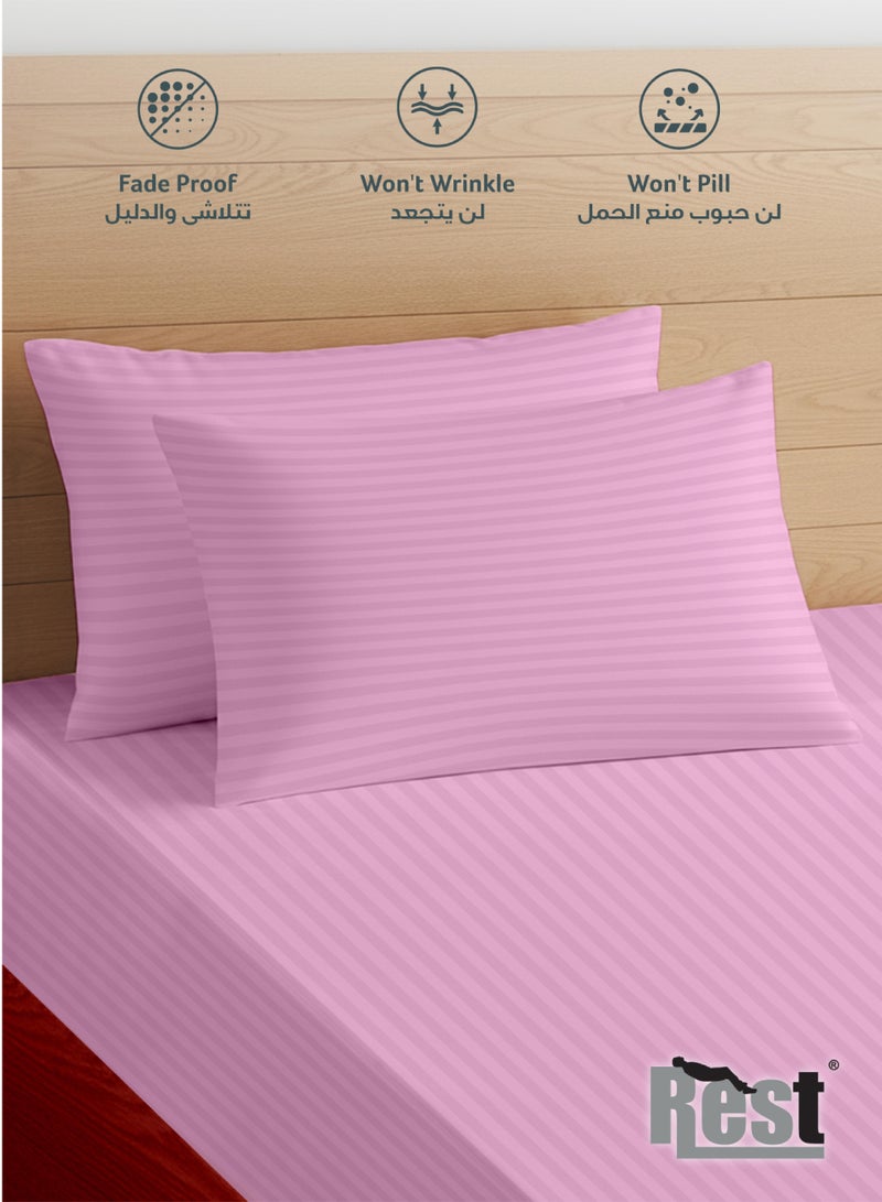 REST Stripe Fitted Sheet Set Superking 200x 200+30 cm + 2 Pillowcases 50 x 75 cm Brushed Microfiber Premium Durable Quality Deep Pocket for a Perfect Fit Shrinkage Fade Resistant Pink - Image 4